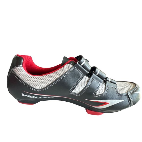 Venzo Cycling Shoes Black & Red SPD Compatible With 3-Strap Closure Size 10 - Picture 2 of 8